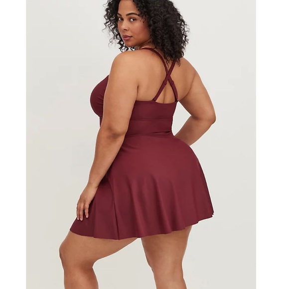 NWOT TORRID LATTICE FRONT PEPLUM LONG SWIM DRESS - BERRY - Picture 4 of 6